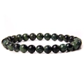 6mm natural green stone beaded stretch bracelet with dark mottled jasper mineral texture - Variscite