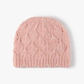 Pink winter knit beanie featuring classic diamond patterns and elastic ribbed edges - One Size / Orange Red