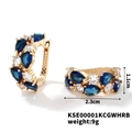 Elegant gold earrings with teardrop blue and white crystals, 2.3cm drop length - Gold Base Blue and White Rhinestone Style (KSE00001KCGWHRB)