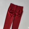 High-waisted red scrunch butt yoga leggings with supportive ribbed waistband and slim fit - Scarlett Red