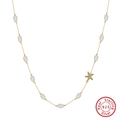 S925 sterling silver starfish necklace with freshwater pearls for beach luxury - Gold (BQN06)
