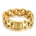 Men's chunky curb chain bracelet in polished gold finish with flat square clasp - 20mm x 23.5cm / Gold Color (KB179890-KJX)