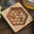 Engraved beech wood cookie mold featuring honeycomb texture and honeybee patterns - Bee