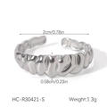Detail shot of silver stainless steel ring showing 0.58cm width and 2cm inner diameter - Silver Twisted Pleated Texture Open Ring (HC-R30421-S)
