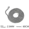 Collana a catena a scatola tonda argento lucido 2,5mm con chiusura, lunghezza 60cm - Catena di Perle Box (2,5 mm * 60 cm)