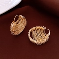 Vintage-style 18K gold layered tassel drop earrings with zircon inlays and hoop closure - 69# Ear Buckle - Gold - Round - Multi-layer Fluid Tassel