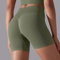 Short de yoga taille haute sans couture vert armée avec effet galbant pour le fitness - Gris-Vert