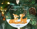 Acrylic Christmas ornament with family of three deer hanging on a festive tree - Family of Three First Christmas 2023