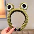 Handmade knitted green frog head headband with cute crochet eyes for girls - Knitted Frog