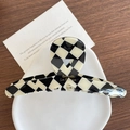Elegant checkerboard acetate hair claw clip with golden Barrette La France lettering - 1-Checkered