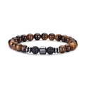 Tiger eye and black lava stone beaded stretch bracelet with metallic accents - Tiger Eye & Lava Stone Bead Bracelet