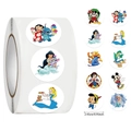 Detail view of 0.95 inch round cartoon reward stickers roll with various cute character designs - Jjt031 Disney Characters (10 Images 500 Images/roll)