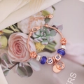 Rose gold beaded bracelet featuring blue crystal beads and a cute cat pendant - Owl and Cat Blue Crystal Beads Style (1#)