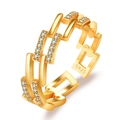 Elegant gold S925 silver hollow chain ring featuring sparkling zircon diamond accents - Geometric Chain / Gold Color-J327