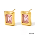 Elegant vintage square pink zircon earrings in vacuum-plated gold stainless steel finish - Pink Zirconia Square Stud Earrings(KDE686)