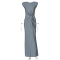 Detail view of waist twist knot and pleated texture on gray sleeveless maxi dress - XL / Gray