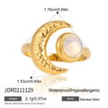 Dettaglio anello a luna in acciaio placcato oro 18K con opale e specifiche delle dimensioni - Stile Strass Opale di Luna (JDR0211129)