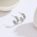 Minimalist silver C-shape titanium steel earrings with textured starlight finish - Full Star Silver