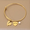 Adjustable gold stainless steel MOM heart bracelet with pearl and zircon charms - Zircon Heart Mother-Child Style (KB203621-Z)