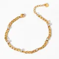 Minimalistisches vergoldetes Edelstahlarmband mit sechs runden klaren Zirkoniasteinen - Klarer Runder Diamant Gold Feine Kette Armband (SAK811)