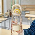 Cute bear pattern plastic water bottle with beige lid, straw and adjustable strap - 650ml / Bear / Yellow