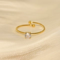 Macro detail of 18K gold plated adjustable ring with sparkling round zircon stone - Gold Zirconia-SR23080507