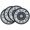 Set of 4 navy blue round linen placemats with vintage zodiac and celestial sun-moon print - Navy Blue Astrology Illustration (DCP1-3)