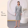 Unisex light green waffle weave bathrobe with adjustable belt and deep front pockets - XL / Mrs. / Light Green
