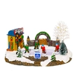 LED lit Christmas winter village hockey scene resin house with moving musical figures - Electric Luminous Music House Skating Style
