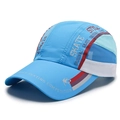 Bright blue breathable mesh baseball cap with SKATE text and street style patterns - Sky Blue