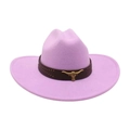 Chapeau de cowboy en feutre violet clair avec bande en cuir et ornement tête de taureau - Violet Taro