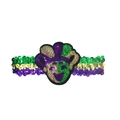 Sparkly Mardi Gras headband with purple, green, and gold sequins and a clown mask patch - Mardi Gras Sequin Armband/Headband-Jester Style B