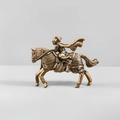 Statuina vintage in bronzo di scimmia a cavallo con armatura fine su sfondo grigio - Mulan