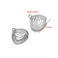 Silver heart pendant with textured surface 21mm size and 2.3mm hole diameter details - 21mm Large Shell Steel Color