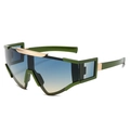 Dark green matte cycling sunglasses with blue gradient lenses and gold metal bridge - Green Frame Green Yellow Lens