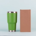 Insulated 30oz green stainless steel travel tumbler with cardboard packaging box - Green