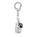 Silver pet cremation urn keychain with paw print and engraved wings for pet memory - Silver