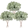 Three bundles of artificial eucalyptus leaves with white flowers for home decor - Green with Berries [Eucalyptus]