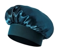 Deep green faux silk satin sleep cap with elastic wide band for hair protection - 35cm Diameter / Peacock Blue