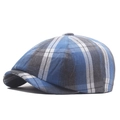 Blue-grey plaid newsboy cap with classic tartan pattern and hard short brim - Blue Plaid