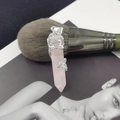 Pink crystal hexagonal column pendant with silver dragon wrap on artistic background - Rose Quartz (Pendant Only)