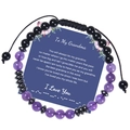 Detalle de pulsera ajustable de código Morse con piedras naturales moradas en tarjeta - Para Mi Abuela-Pulsera Código Morse (Con Tarjeta)