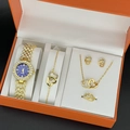 Elegant gold quartz watch set with heart jewelry in a gift box with blue dial detail - Blue Dial + Gold Heart Set (with Box)