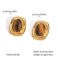 Detail view of vintage stainless steel earrings with tiger eye stone and dimensions - Gold Brown Tiger Eye Style (YYE025126-BR)