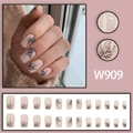 Französische Retro-Blattsilhouette Kunstnägel im Set, 24 nude-rosa quadratische Nägel - Nude Pink Schwarz Blatt Europäischer Quadratischer Stil (W909)