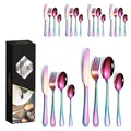 Rainbow 24-piece stainless steel cutlery set with iridescent finish in a black gift box - 1010 Style (24Pcs Set/Mail Box) / AB Color