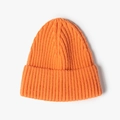 Gorro de punto acanalado naranja con puño ancho doblado para calidez invernal y exterior - Rojo Anaranjado