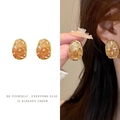 French vintage gold geometric pearl earrings with amber resin crystals for women - Amber Crystal Geometric Clip-on