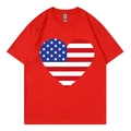 T-shirt rouge en coton avec imprimé drapeau américain en cœur et col rond décontracté - Rouge (Cœur Drapeau)