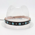 Detail of black leather hat band with turquoise stones and silver metal rivets on white background - One Size / Turquoise Leather Belt